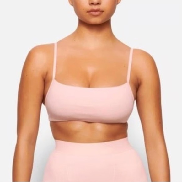 SKIMS logo pointelle bralette square neck adjustable peach knit quartz - Picture 1 of 6